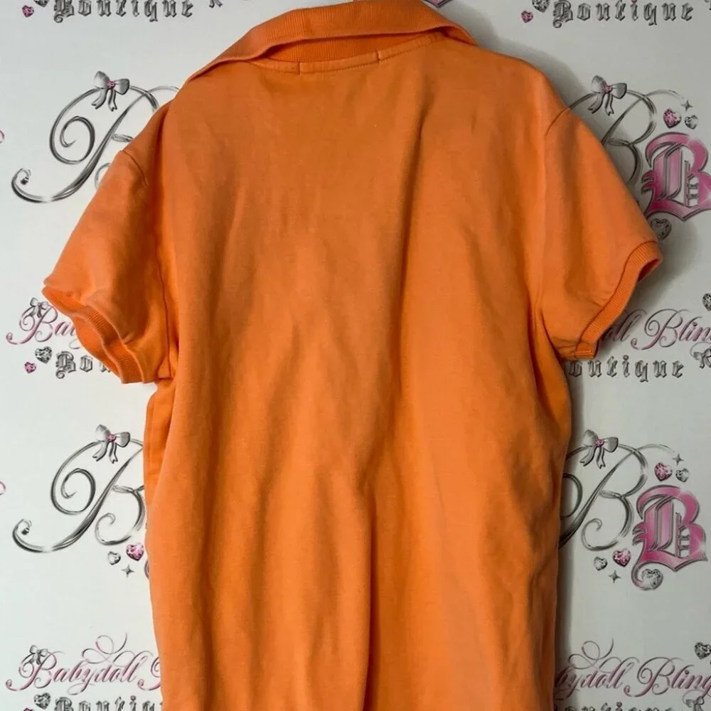 Ralph Lauren sport Orange Polo Shirt Classic Style collared logo blue slim fit